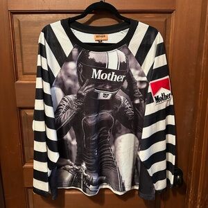 NWT Mother Racing Striped Mesh Long-Sleeve Graphic Top Size M